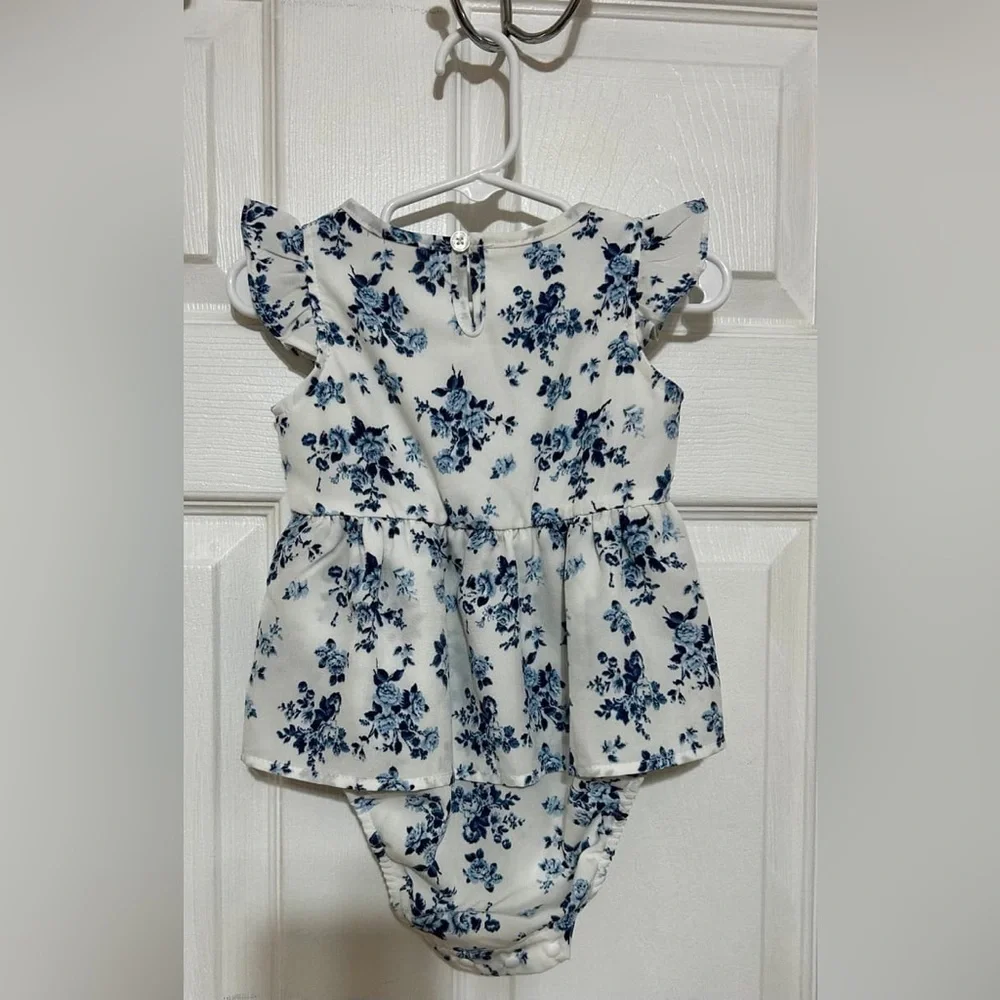 Floral Blue and White Baby Romper
